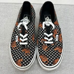 Vans Authentic Tiger Floral Print Sneakers Black Orange White Low Skate M5.5/W7